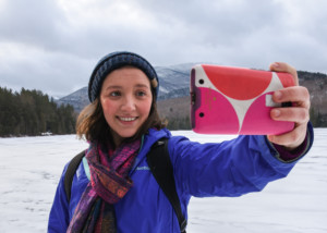 Hiker taking a selfie at Heart Lake