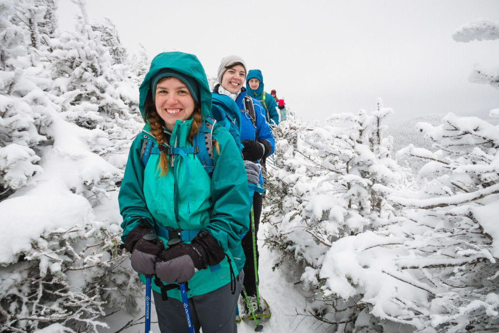 Winter hikers smiling